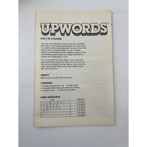 Milton Bradley Upwords A 3-Dimensional Word Game 1983 Vintage In Box Directions - Picture 3 of 11